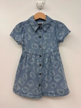 Hello Kitty Sanrio Blue Gathered Shirt Dress Size 24 Months